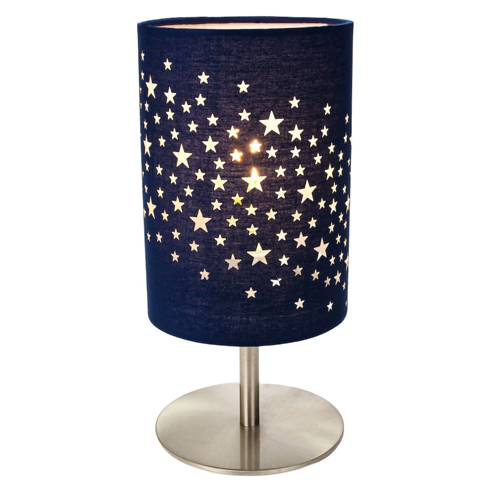 image 1 of Beautiful Stars Decorated Children/Kids Midnight Blue Cotton Bedside Table Lamp | Blue | Blue | 1
