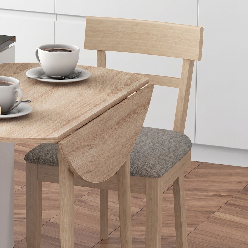 image 1 of HOMCOM Foldable Dining Table, Round Drop Leaf Table, Wood Legs, Natural
