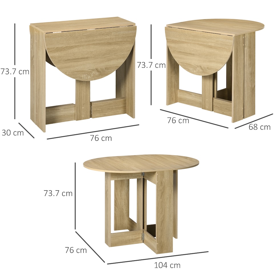 image 1 of HOMCOM Folding Dining Table, Space-saving Drop Leaf Table for Small Space, Kitchen, Dining Room, Oak