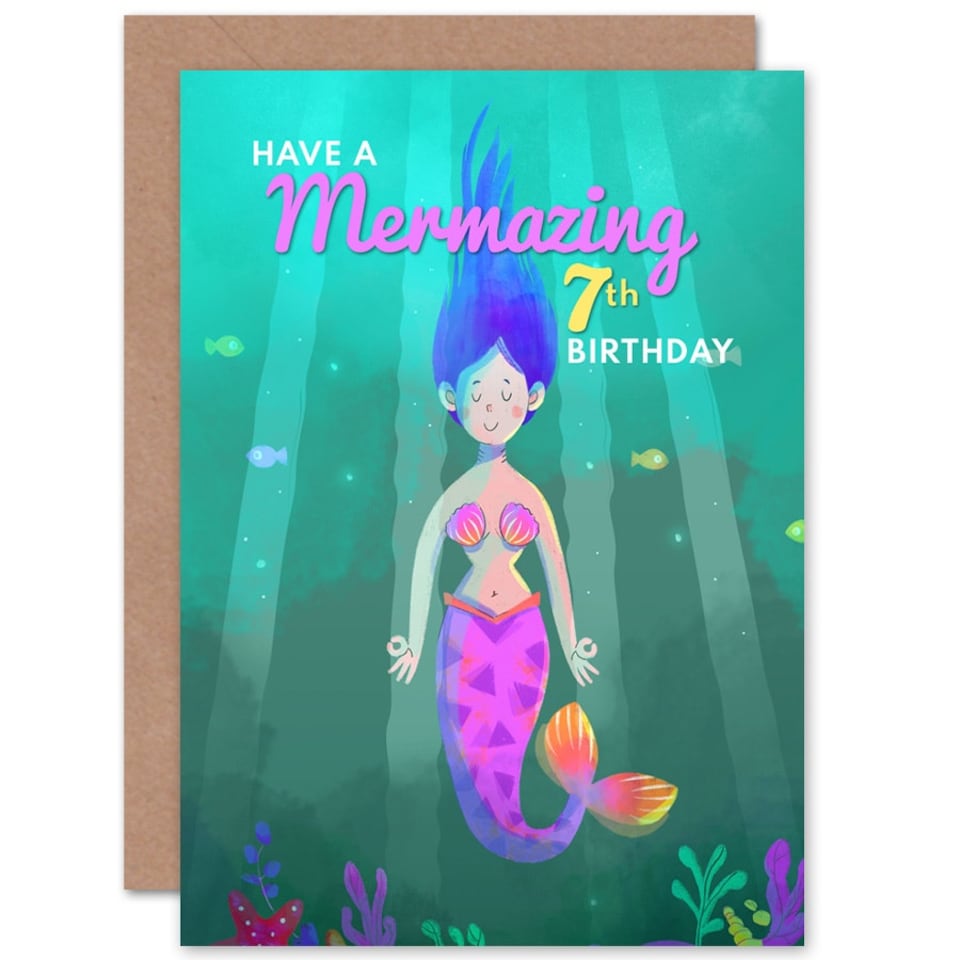 image 1 of Mermaid Pink Mermazing Age 7 Year Old Child Kids 7th Birthday Card