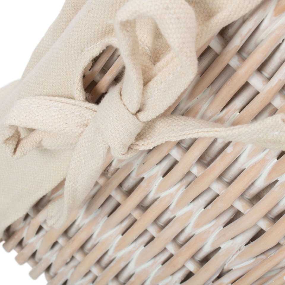 image 1 of Set of 2 White Wash Finish Cotton Lined Willow Tray | White | White | Not provided