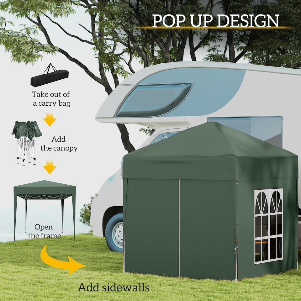 image 1 of Outsunny 2 x 2 m Garden Pop Up Gazebo, Wedding Party Tent Marquee, Water Resistant Awning Canopy with Sidewalls, Windows, Carry Bag, Green