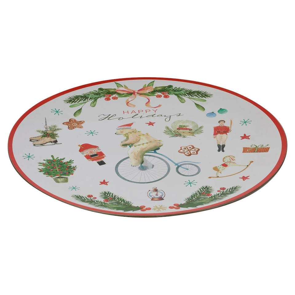 image 1 of 6 Pcs Christmas Charger Plates With Coloured Rim Festive Designs Placemats 33cm