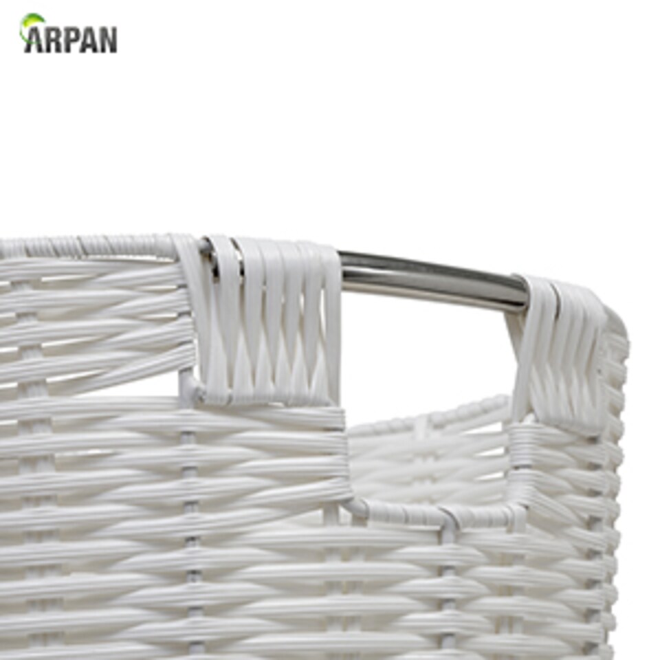 image 1 of White Resin Round Waste Paper Bin – Strong Woven Storage Basket Rubbish Bin for Home, Office, Hotel, Bedroom & Bathroom