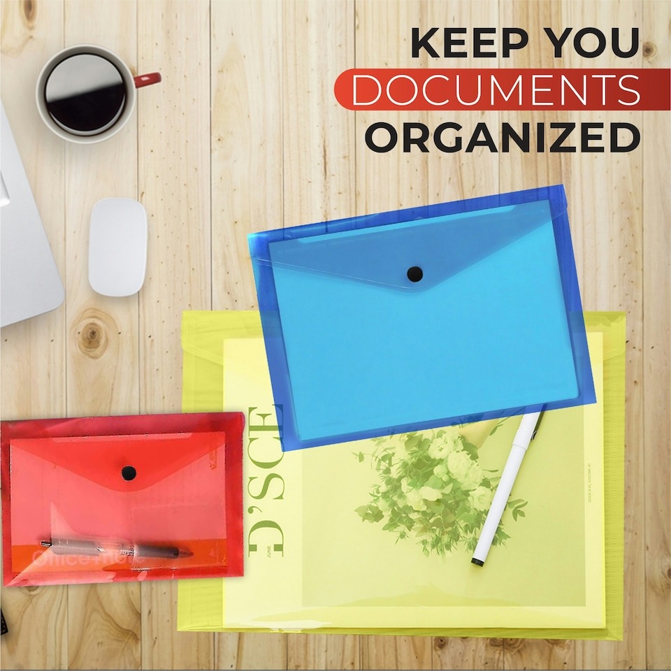 image 1 of Pack of 12 Janrax A4 Blue Document Wallets - Button Stud Folder