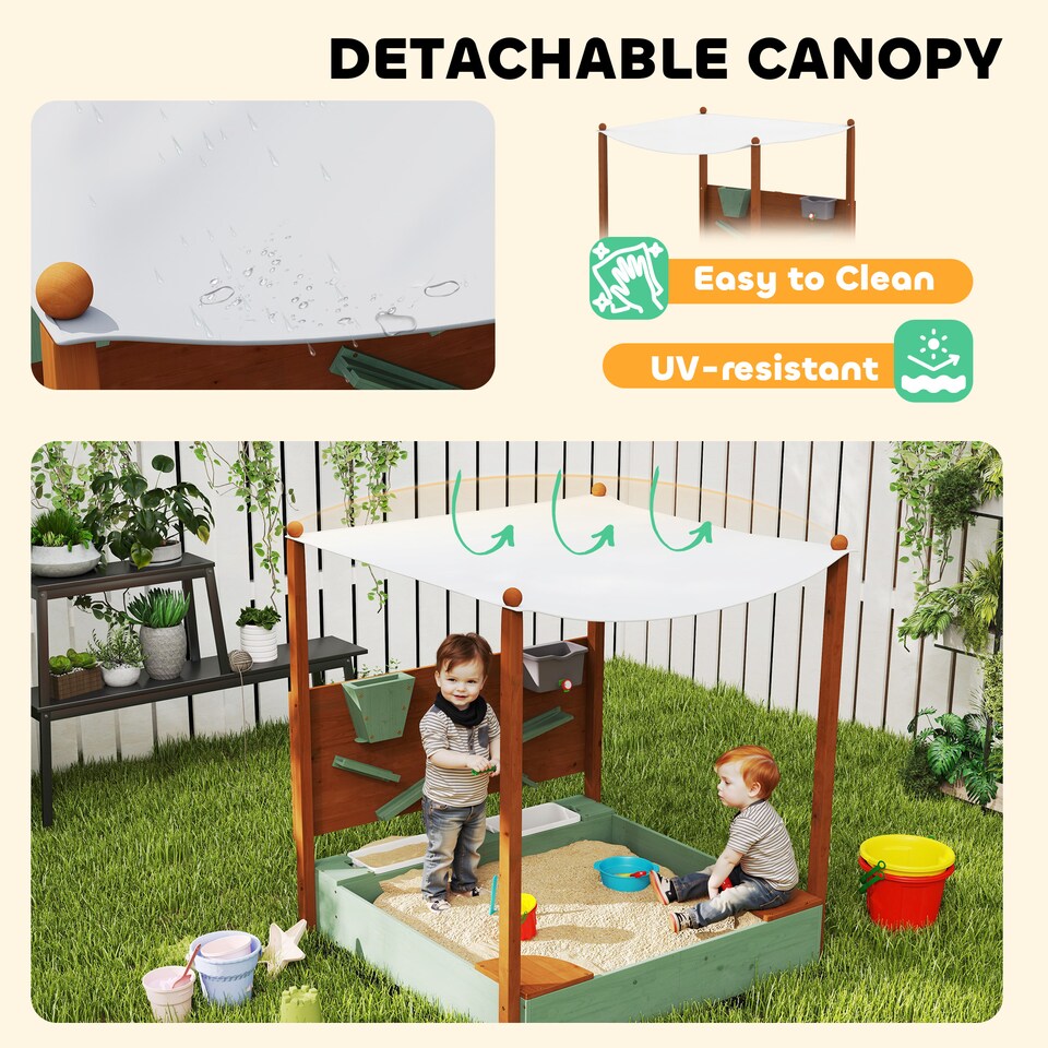 image 1 of AIYAPLAY Wood Sandpit for Kids with Canopy for Garden, Beach | Green