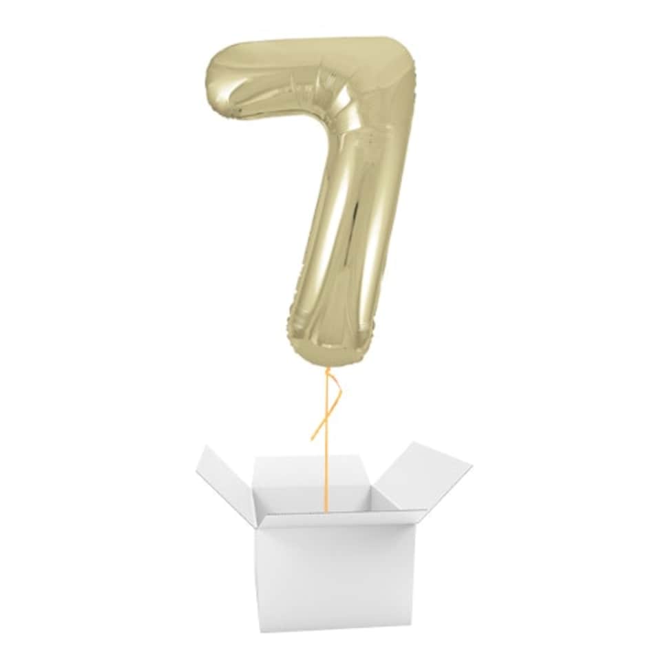 Soft Gold Number 7 Helium Foil Giant Balloon - Inflated Balloon in a Box