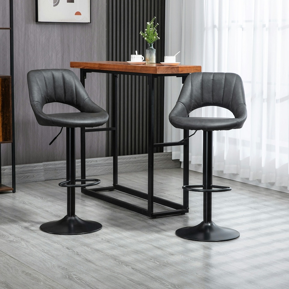 image 1 of HOMCOM Barstools Set of 2 Adjustable Swivel Height Gas Lift PU Leather Chairs
