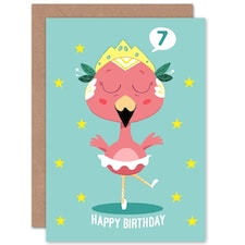 Kawaii Ballet Flamingo Age 7 Year Old Child Kids 7th Birthday Card