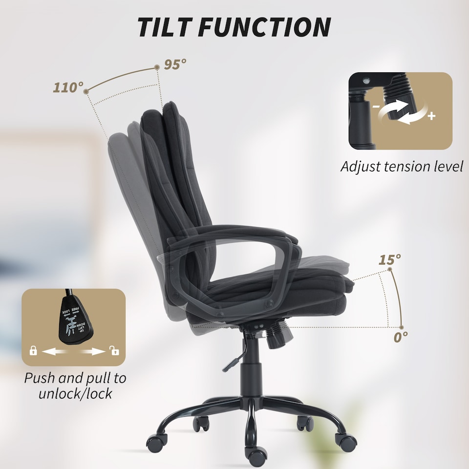 image 1 of HOMCOM Office Chair, Computer Desk Chair with Dual-Layer Padding, Black