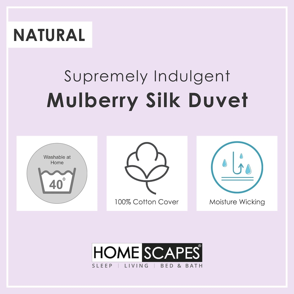 image 1 of Homescapes 4.5 Tog Duvet Luxury Mulberry Silk for Spring or Summer Lightweight Hypoallergenic, Double