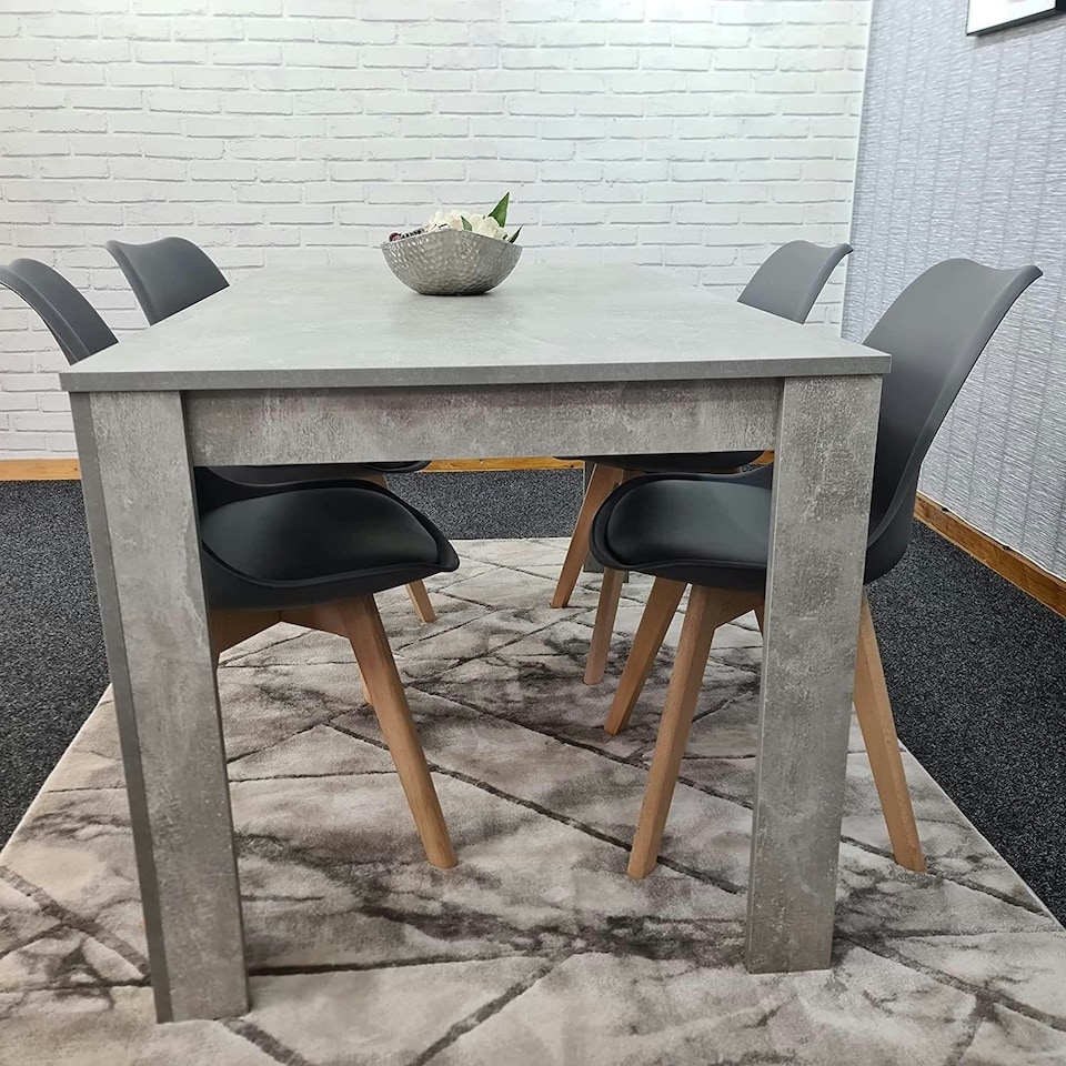 image 1 of Dining Table Set Oak Effect Table With 4 Grey Plastic Chairs Dining Room Furniture | Grey | One Size | 5