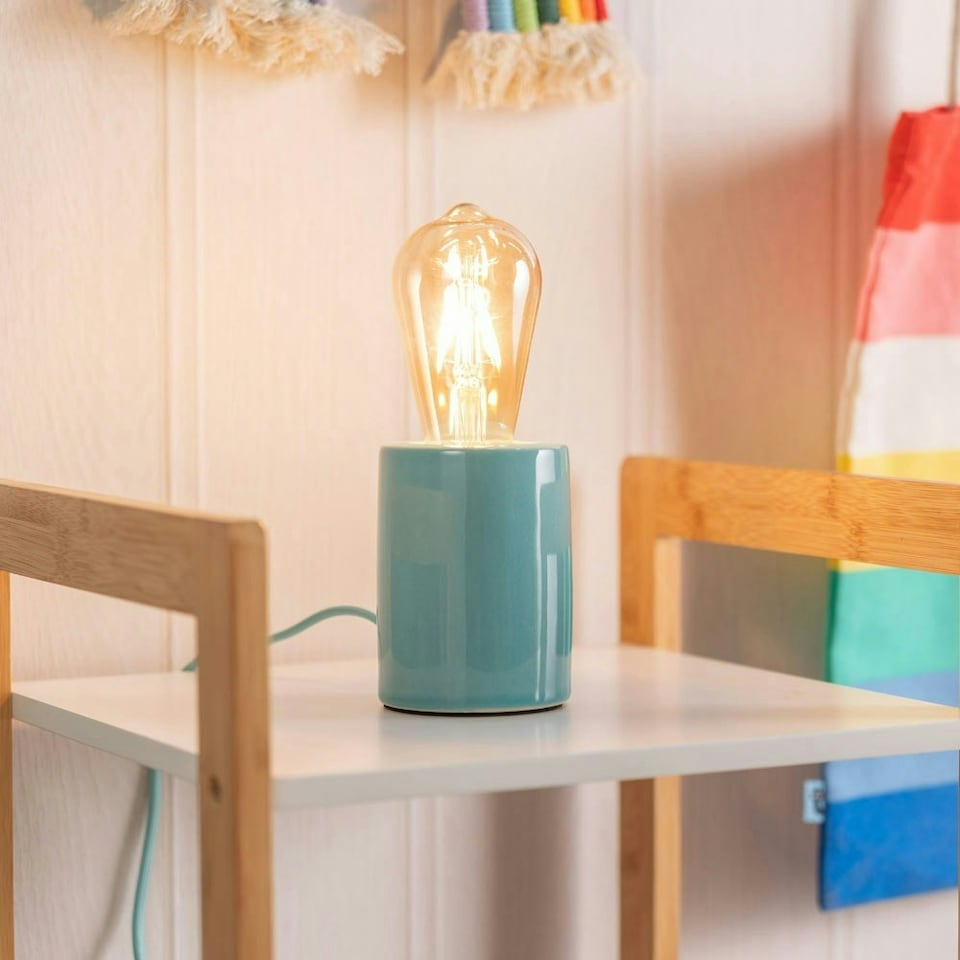 image 1 of ValueLights Small Green Glazed Ceramic Bedside Table Lamp