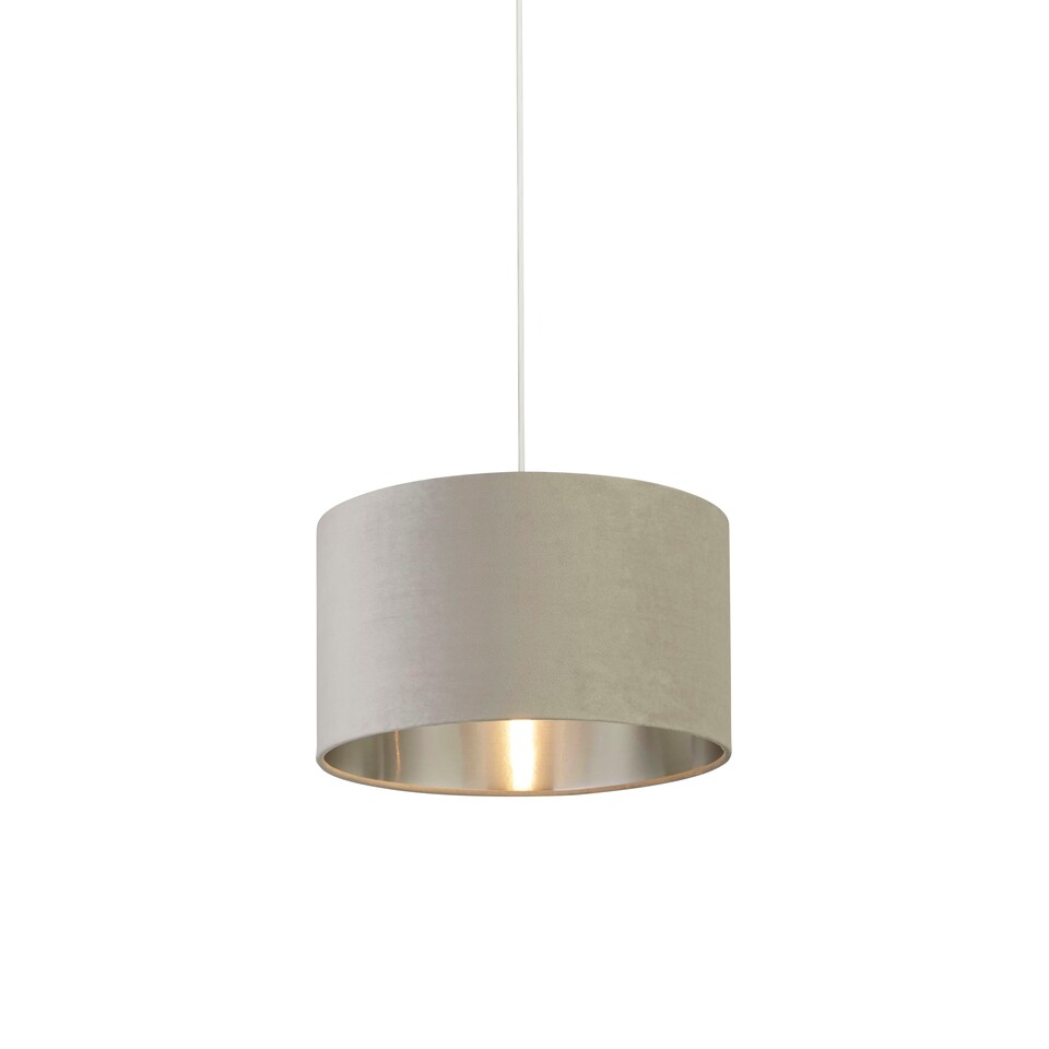 image 1 of LIGHT GREY VELVET DRUM SHADE & SILVER INNER (D35cm)