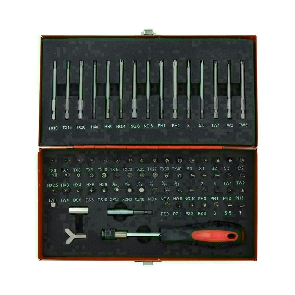 image 1 of Screwdriver Bit Tool Set Hex Spline Star Pozi Phillips Torx Short And Deep 75pc