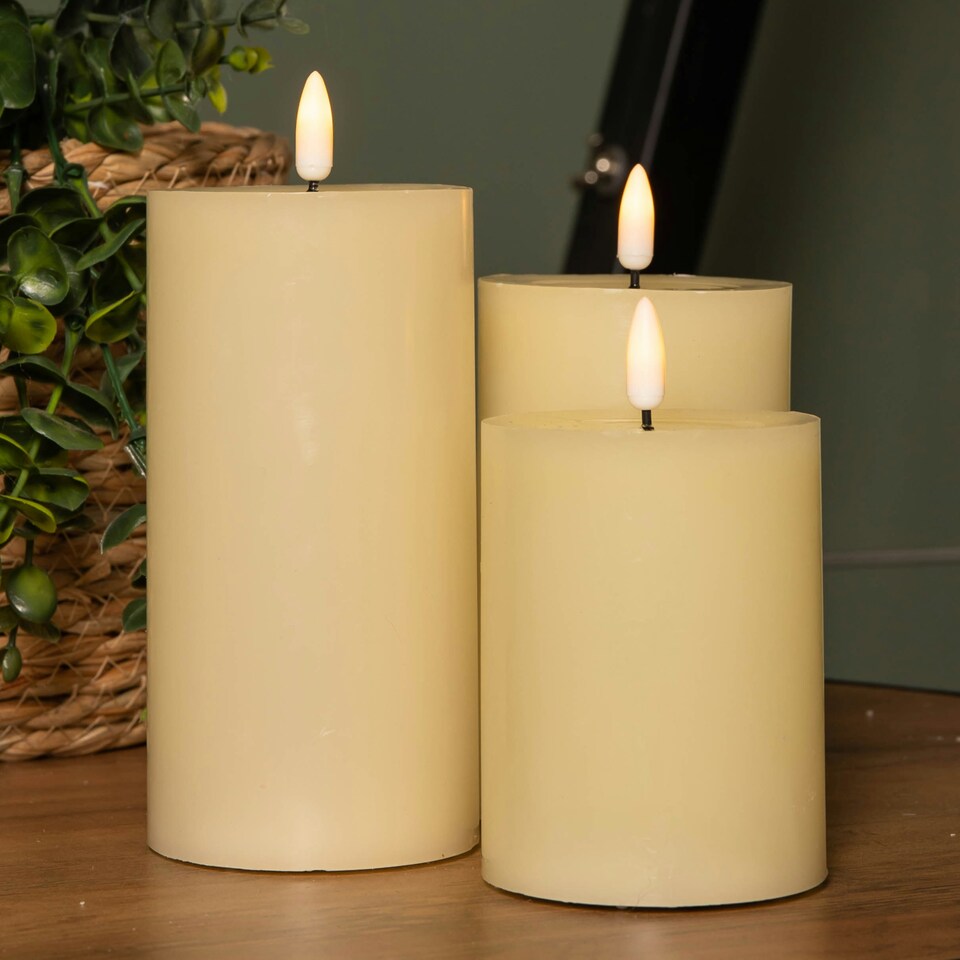 image 1 of Set of 3 Cream Wax Melted Pool Effect Candles with Timer Function and Warm White LEDs