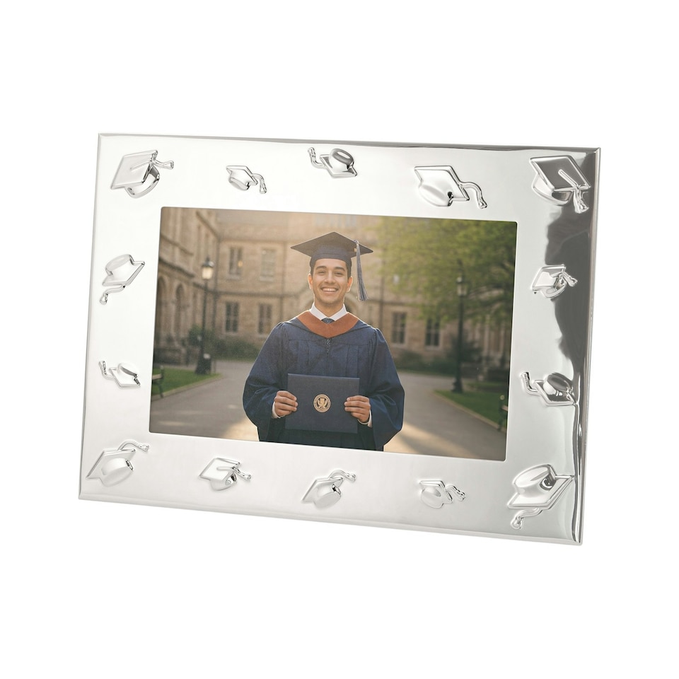image 1 of Graduation Metal 4x6 Picture Frame in Nickel Plated with 3D Hat Icons Silver | One Size