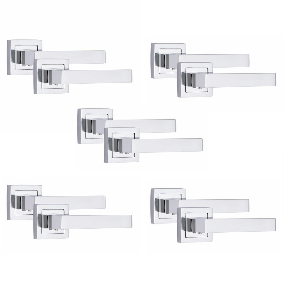 image 1 of Golden Grace 5 Pairs Premium Delta Design Door Handles on Square Rose in Polished Chrome Finish Chrome