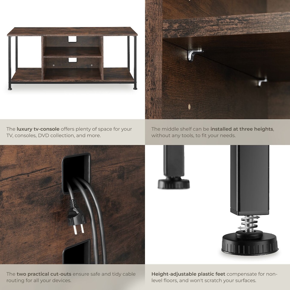 image 1 of TV Stand - lowboard cabinet with 4 compartments, adjustable shelf | Brown | Industrial wood dark, rustic | 110 x 40 x 50,50 cm | 1