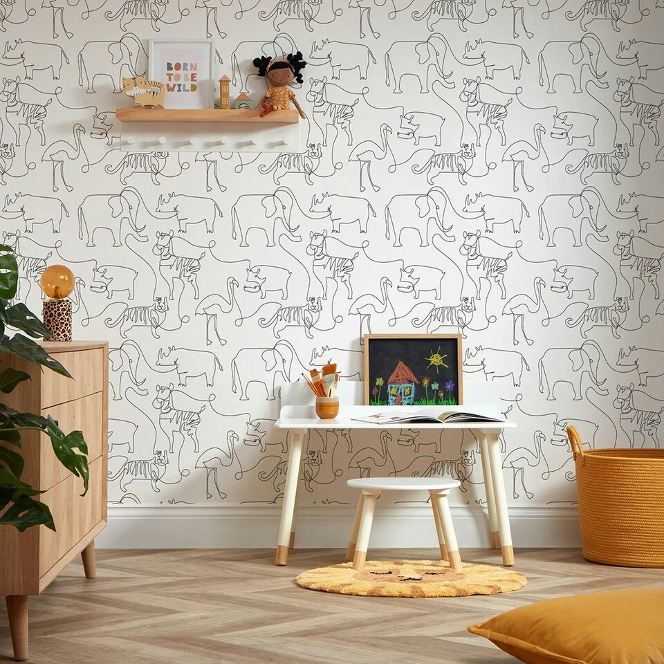 image 1 of Lines At The Zoo Wallpaper in Monochrome Multi