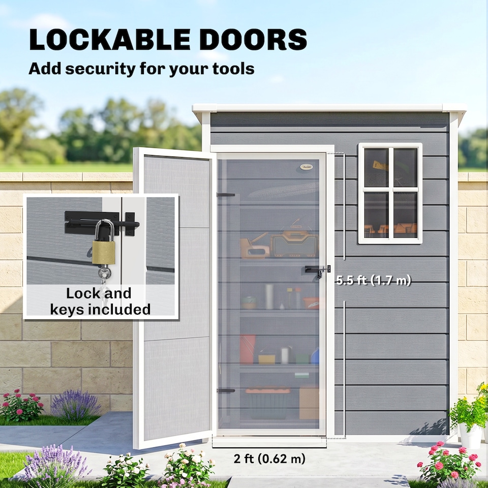image 1 of Outsunny 5' x 3' Garden Shed w/ Floor, Lockable Door, Window and Vent, Grey | Grey | 1