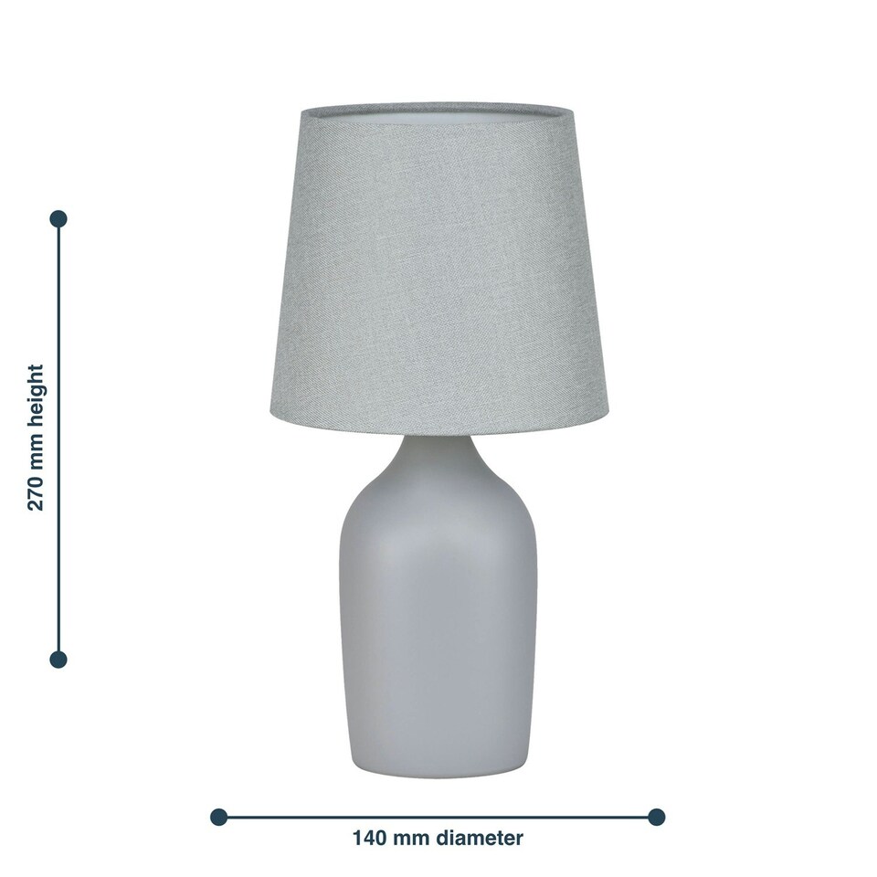 image 1 of First Choice Lighting Set of 2 Smooth Grey Ceramic 27cm Table Lamps With Matching Shades Grey | Grey