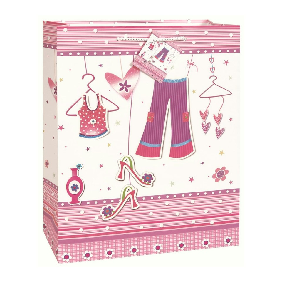 Unique Party Glamour Glitter Gift Bag - Pink/White - L