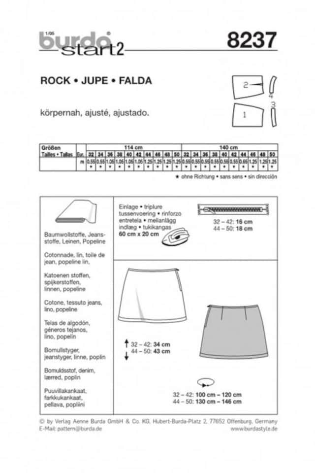 image 1 of Burda 8237 Paper Sewing Pattern – Women’s Skirt, UK Sizes 6–24, Easy