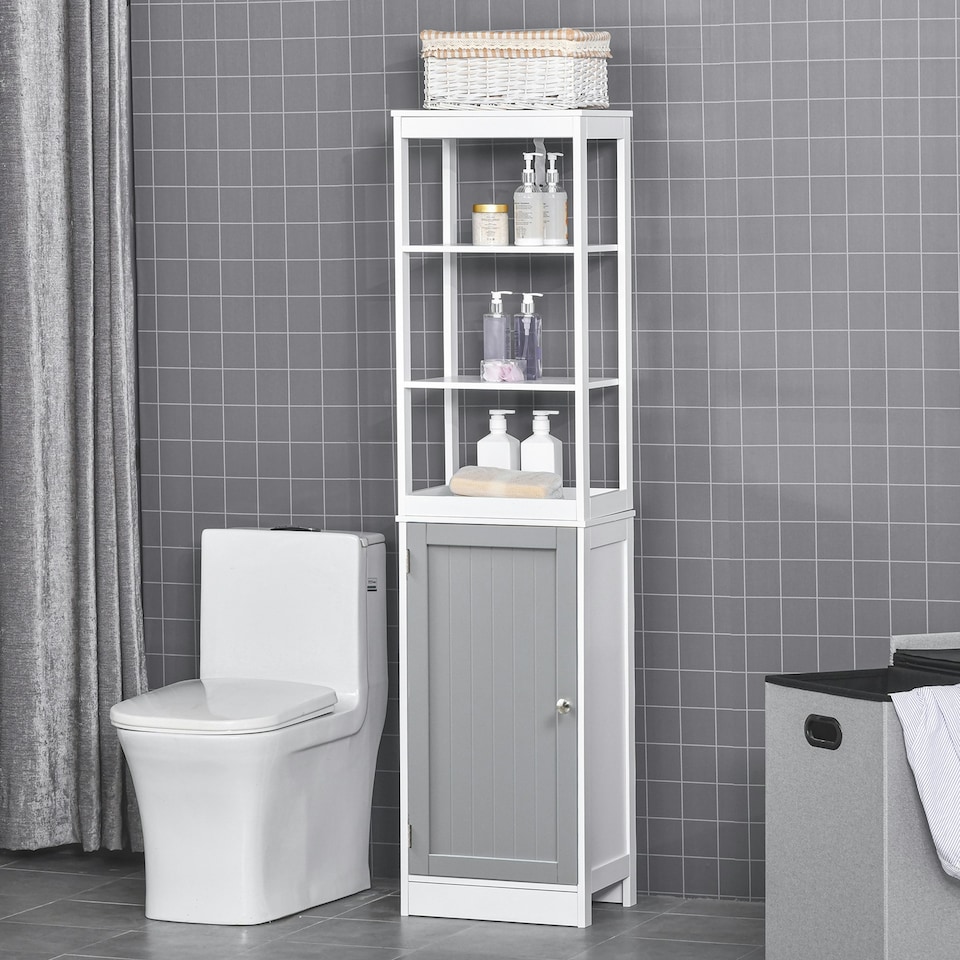 image 1 of kleankin Bathroom Tall Storage Cabinet Organizer Tower w/ Door Shelves White