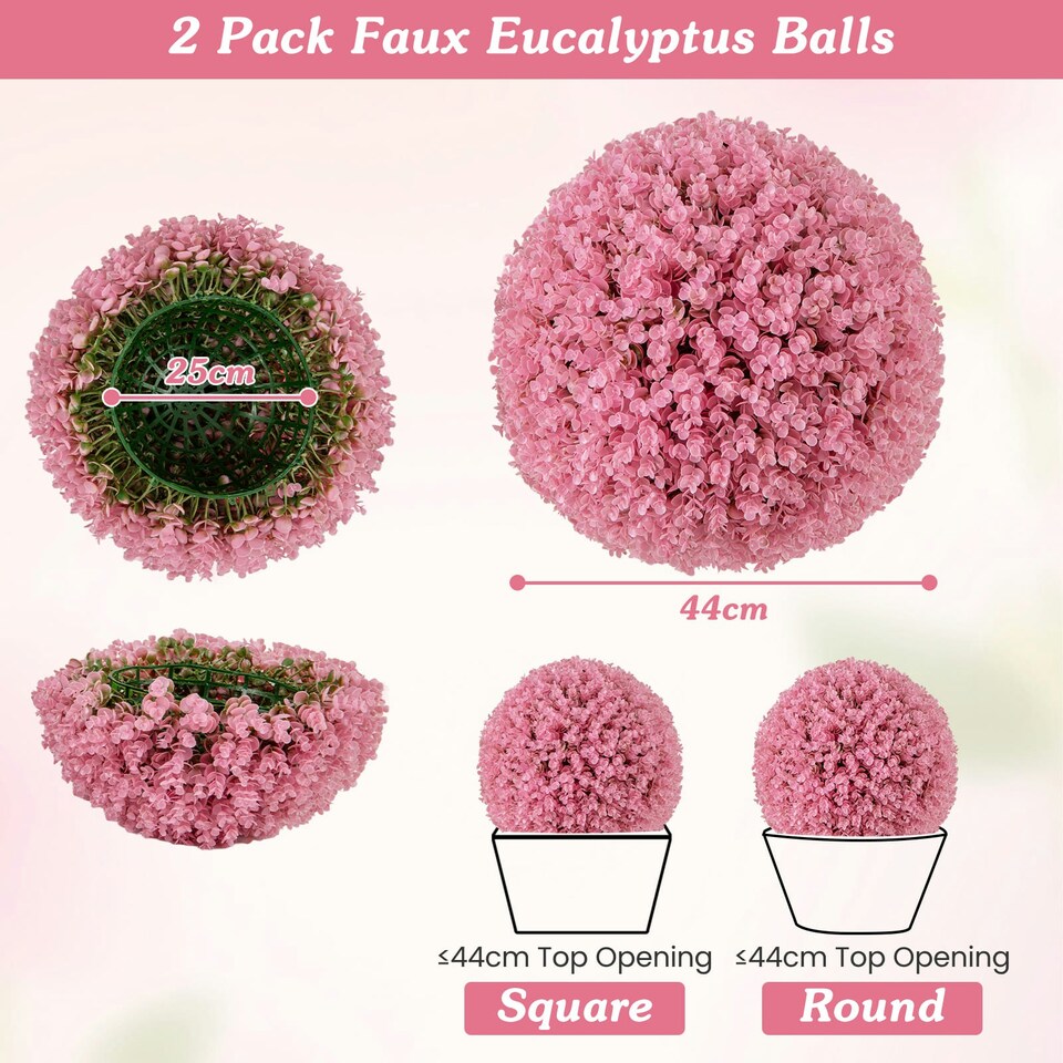 image 1 of COSTWAY 2PCS Artificial Plant Topiary Balls 44CM Decorative Balls Pink | One Size