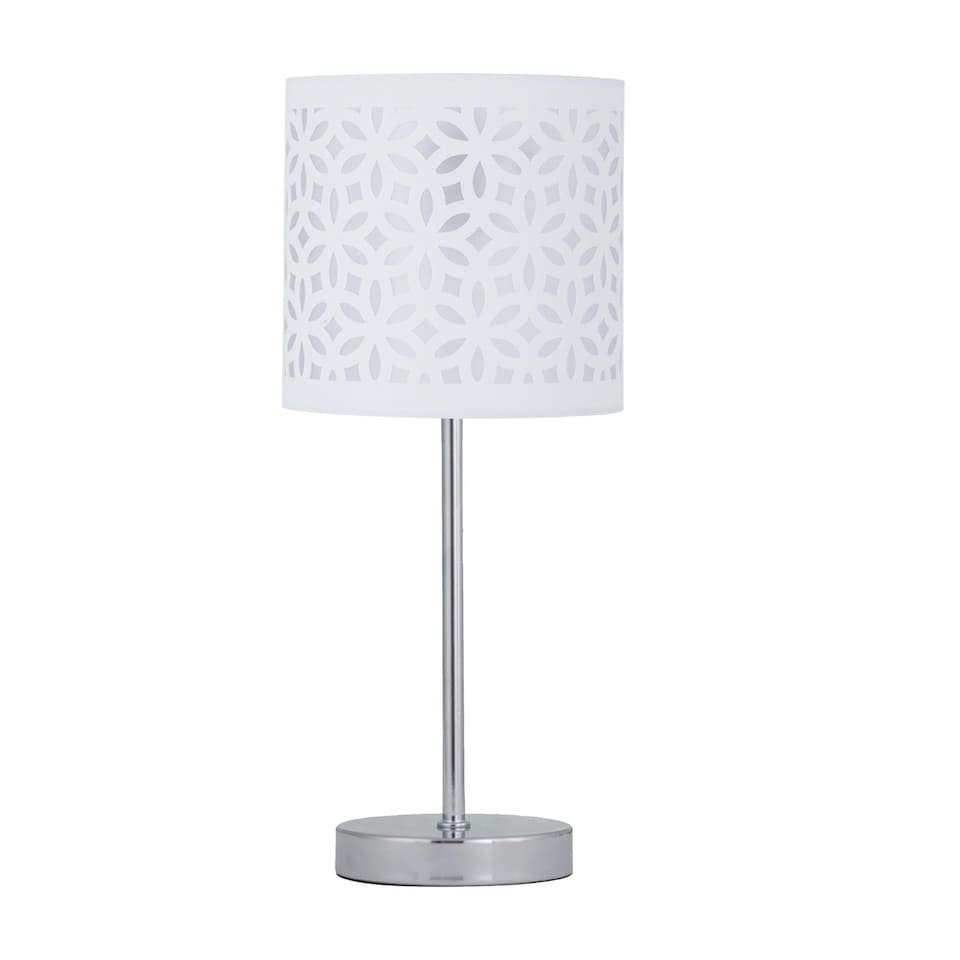 image 1 of Chrome Stick Table Lamp with White Laser Cut Shade | Chrome | White | Medium | 1