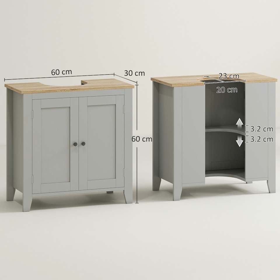 image 1 of kleankin Bathroom Pedestal Under Sink Cabinet with Adjustable Shelf, Grey Grey