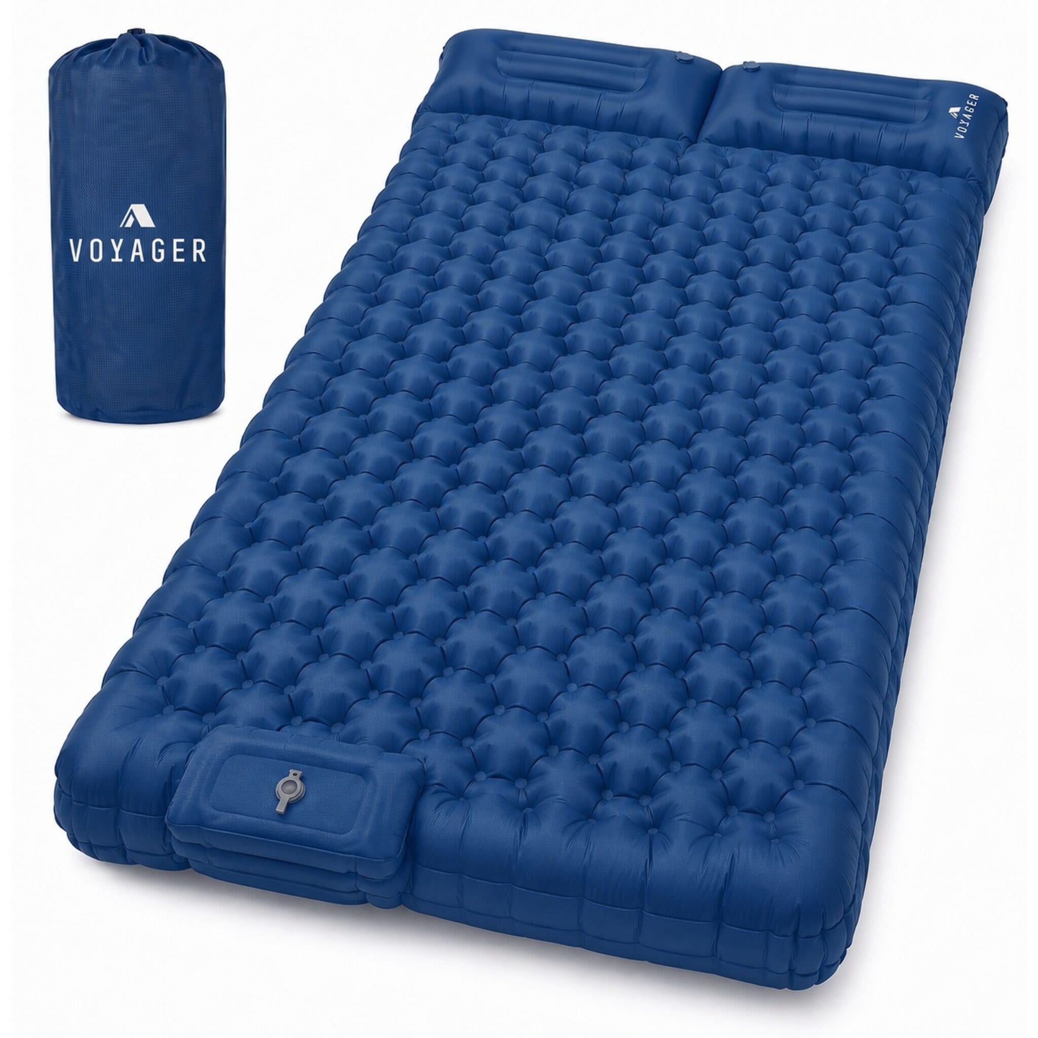 Voyager Camping Double Sleeping Pad - Ergonomic Design, Durable 40D Nylon in Blue