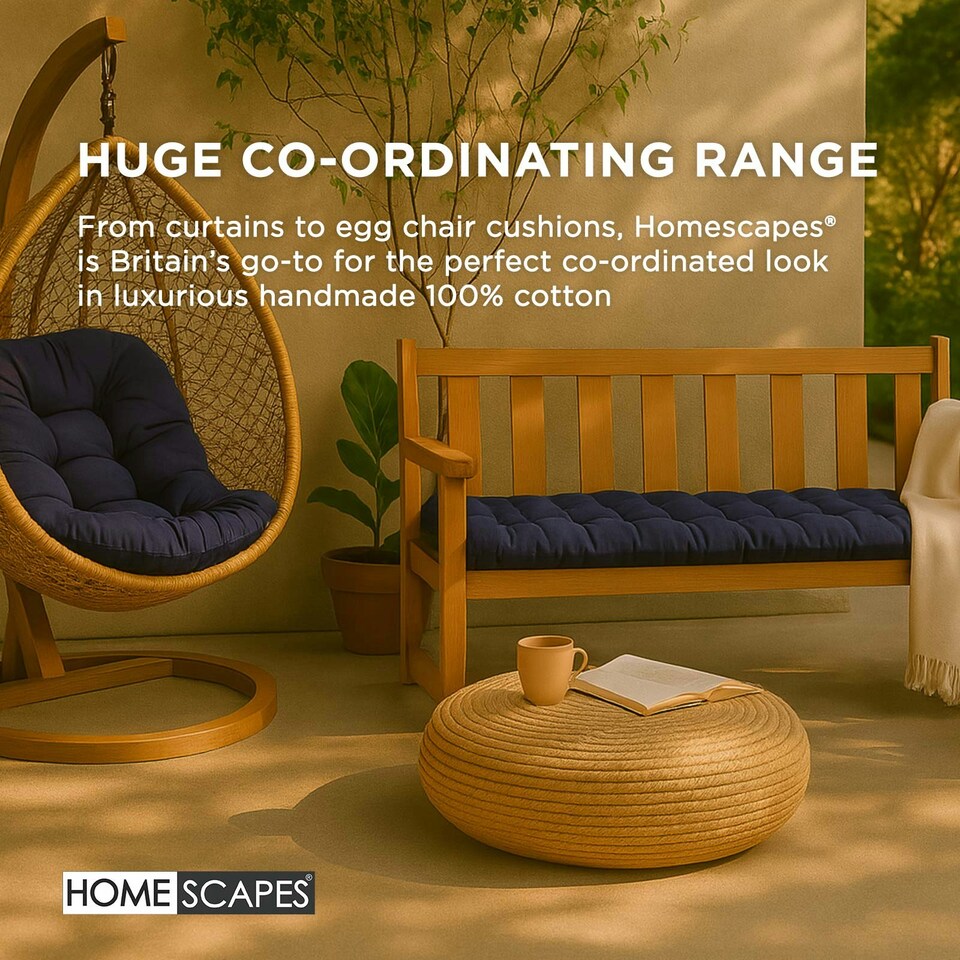 image 1 of Homescapes Garden Bench Cushion Luxury 2 Seater 100% Cotton Indoor Outdoor Seat Pad Navy Blue | 108 x 42 cm
