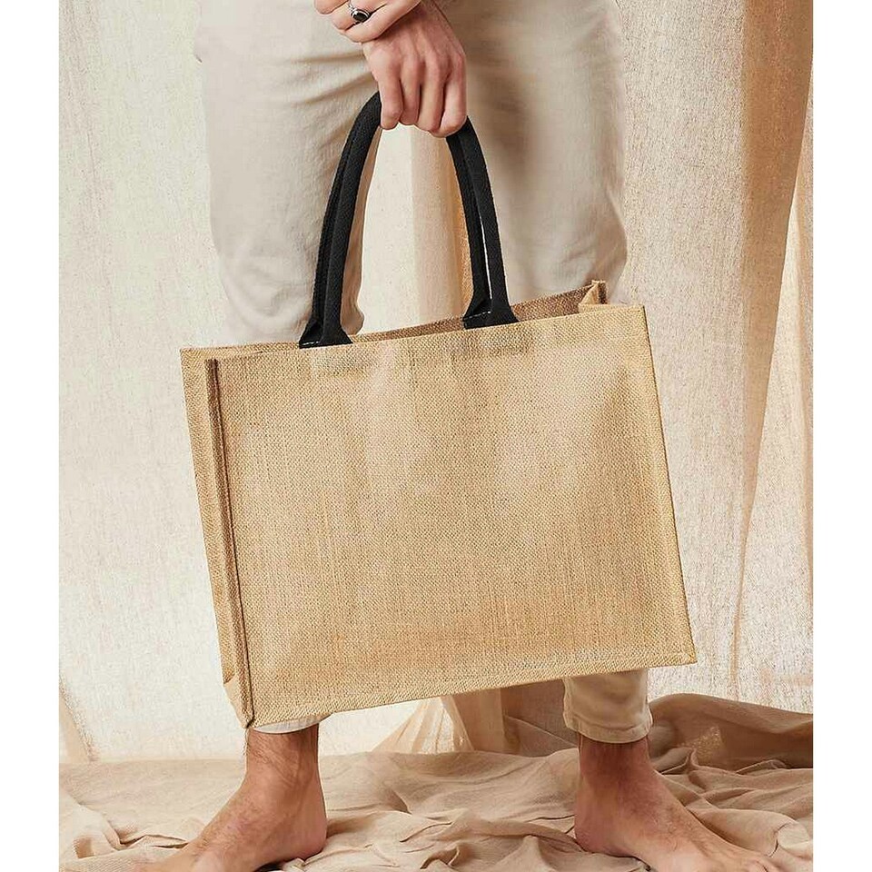 image 1 of Westford Mill Classic Jute Shopper Bag - Natural/Black - One Size White