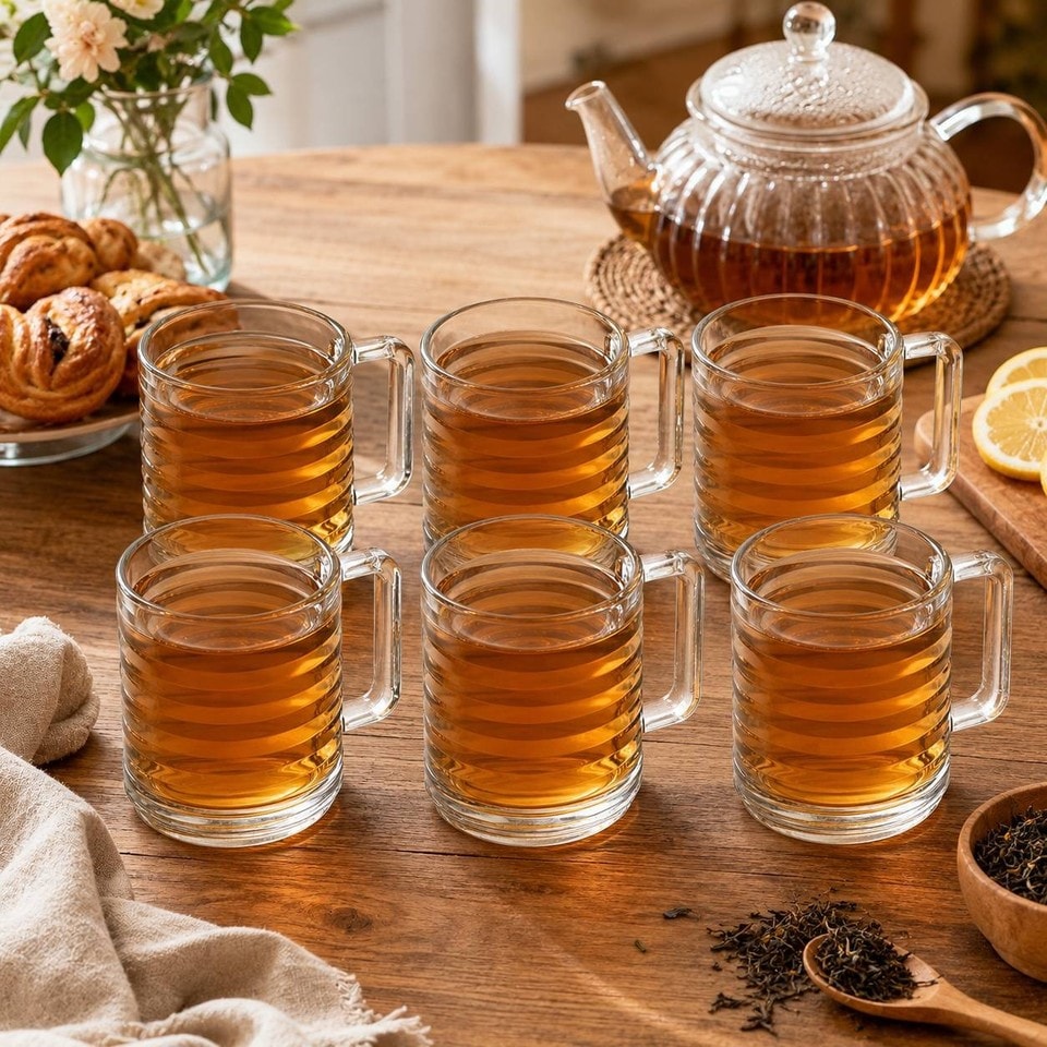 image 1 of 320ml Mugs Modern Clear Glass Tea Coffee Cups Hot Drinks Latte Glasses Set of 12