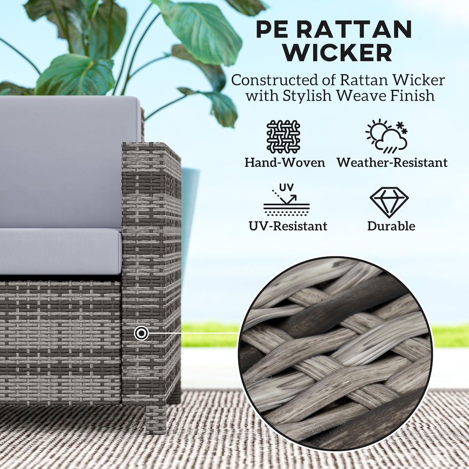 image 1 of Outsunny Rattan Wicker 2-seat Sofa Loveseat Padded Garden Furniture Grey