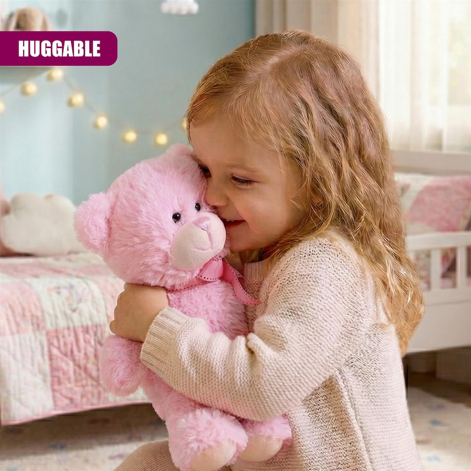 image 1 of The Magic Toy Shop Pink Teddy Bear 11 Inch Plush Stuffed Toy for Baby Girls Boys