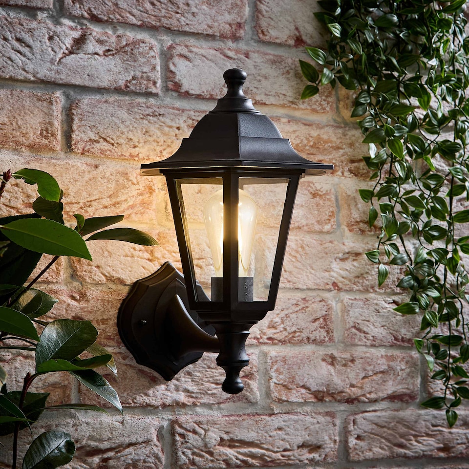 image 1 of ValueLights Black Traditional Wired Outdoor Security Lantern Wall Light