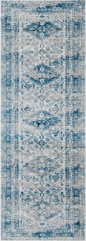 image 1 of LIVABLISS Monte Carlo-Vintage Traditional Boho Rug 80 x 220 cm | Blue Grey White
