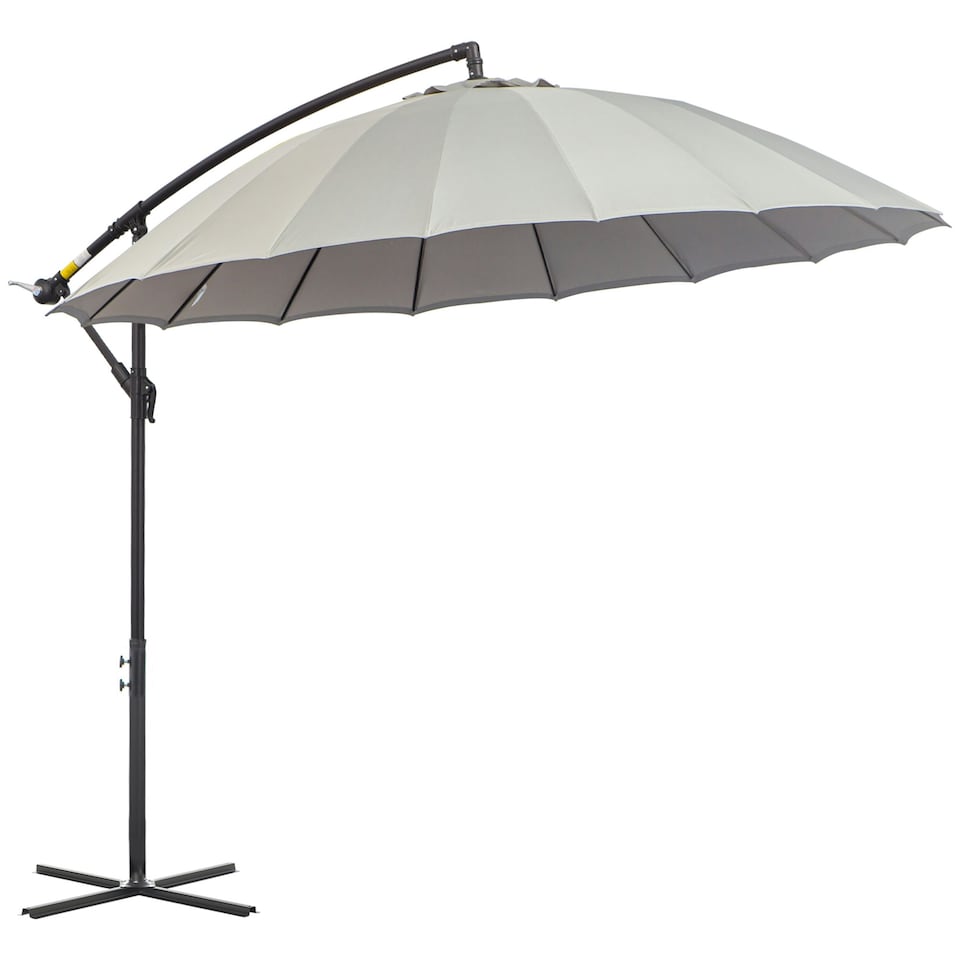 image 1 of Outsunny 3(m) Cantilever Shanghai Parasol w/ Crank Handle, Cross Base, Grey
