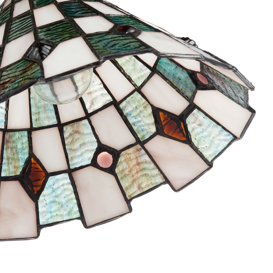 image 1 of Emerald Green and Opal White Tiffany Pendant Shade with Ruby Red Beads | Green | Emerald Green | 1