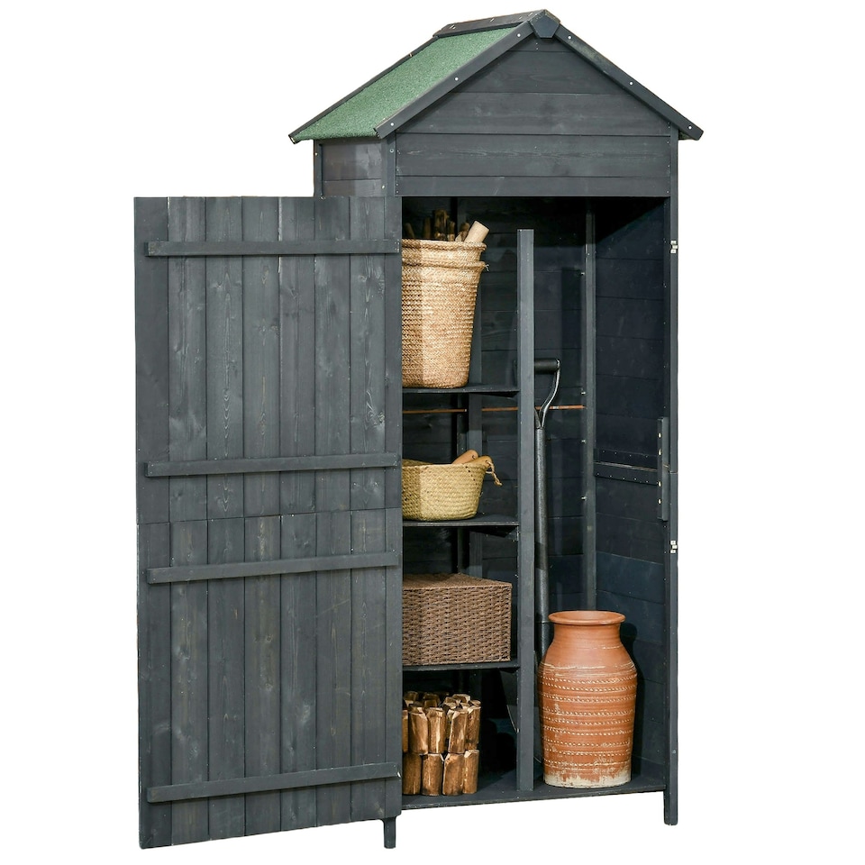 image 1 of Outsunny Wooden Garden Shed Outdoor Shelves Tool Storage Cabinet Grey