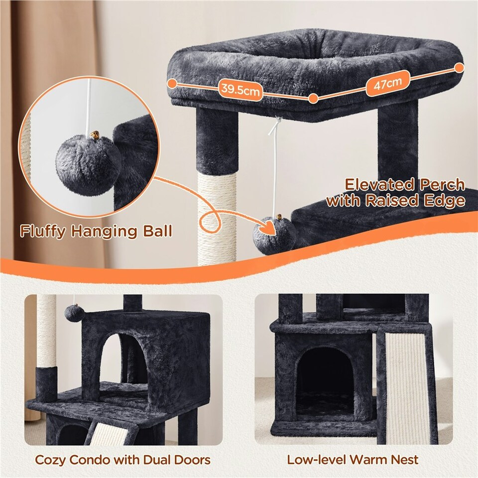 image 1 of Yaheetech 92 cm Cat Tower with Double Condos Black
