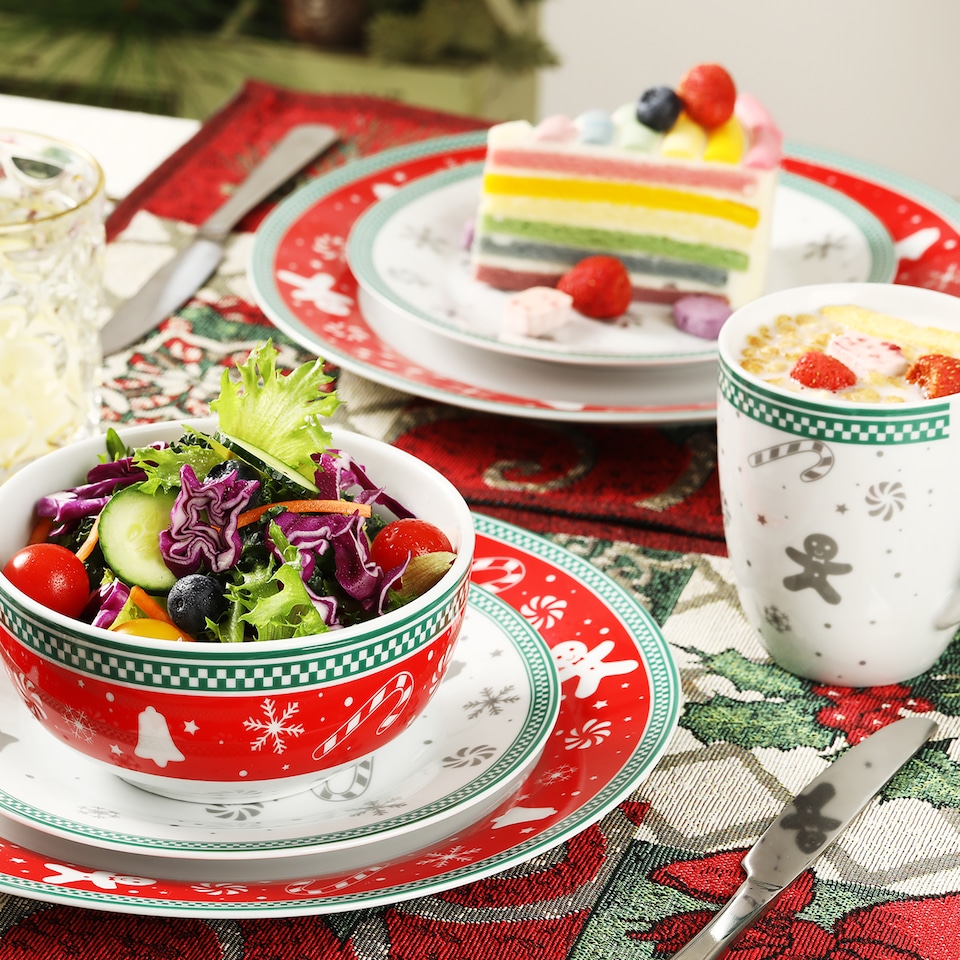 image 1 of simpa 12PC Gingerbread Men Christmas Ceramic Dinner Set.
