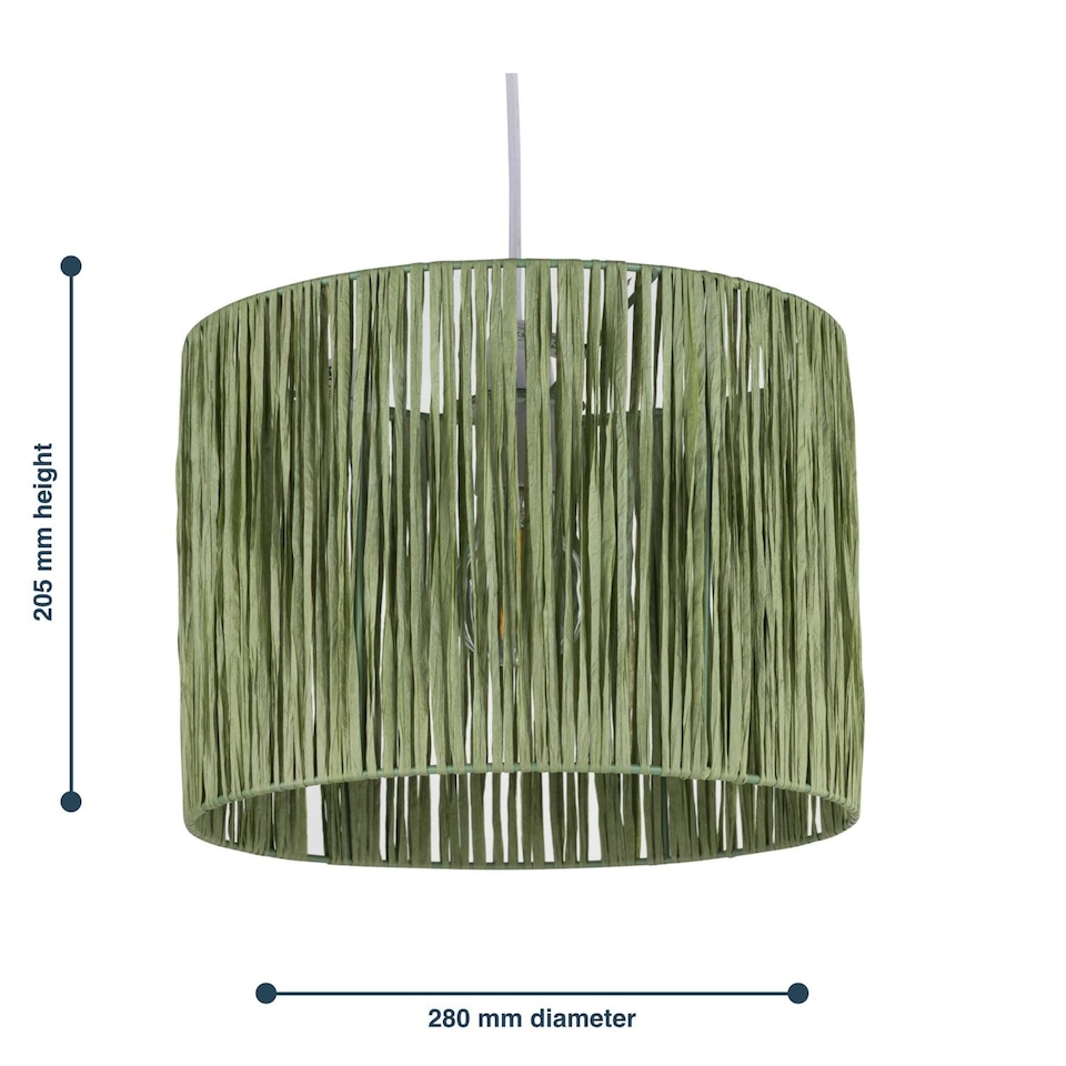 image 1 of Set of 2 Raffia - Green 28cm Straw Pendant or Lamp Shades | Green | Medium | 1