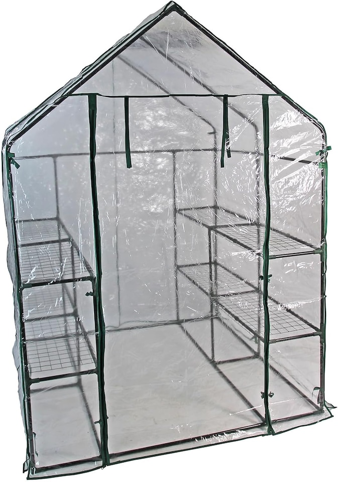 image 1 of Large Walk In Greenhouse w/PVC Cover Garden Grow Green House with 8 Shelves