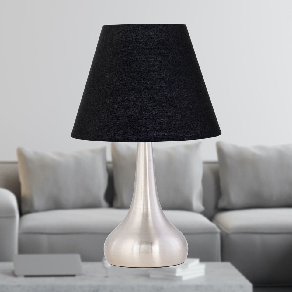 image 1 of Romana - Brushed Chrome Touch Operated Table Lamp with Black Shade | Chrome | Black | Medium | 1