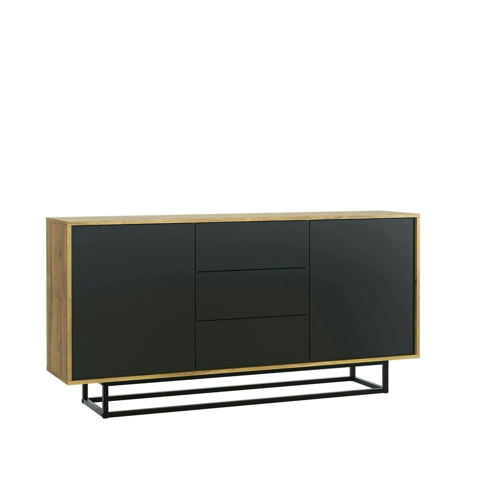 image 1 of Sideboard 140cm Oak Body with Black Drawer and Door Fronts Multi