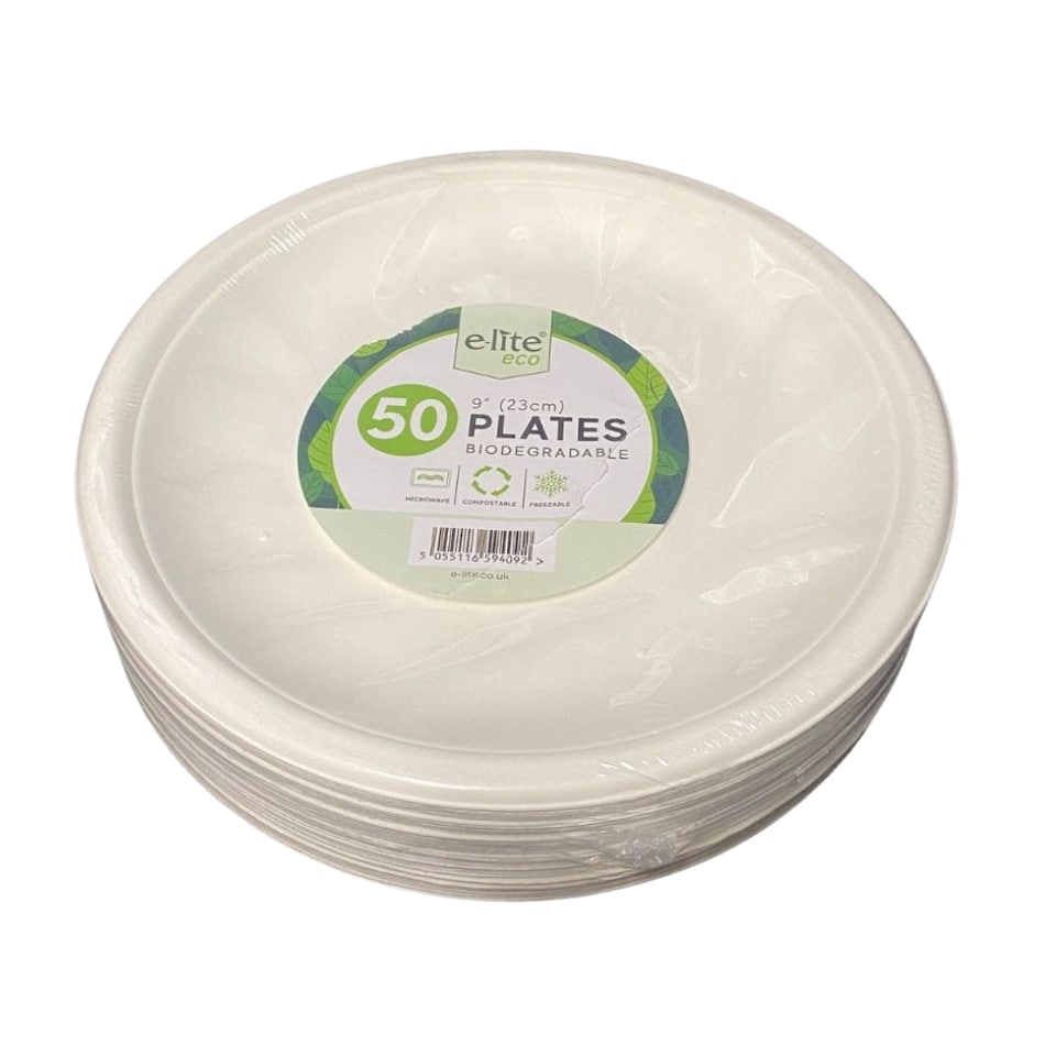 image 1 of Elite 9" Round Bagasse Plates 50pk - Pack of 1
